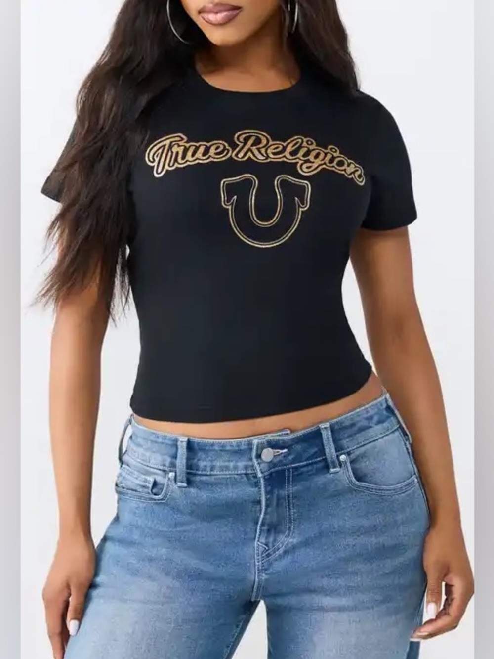 True Religion Black Tee with Gold Logo Stitching